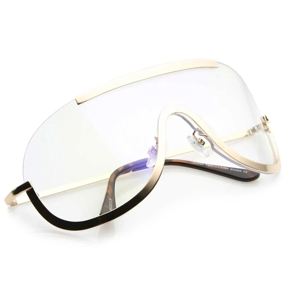 Sunglasses Men Trendy Retro Sun Glasses Oversize Clear Lens Metal Frame Hip‎ Hop